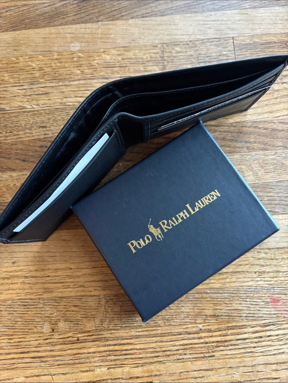 Polo by Ralph Lauren Black Leather Bi-Fold Wallet with Embossed Pony